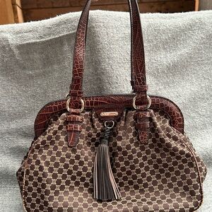 Celine Brown Shoulder Bag with Leather Trim